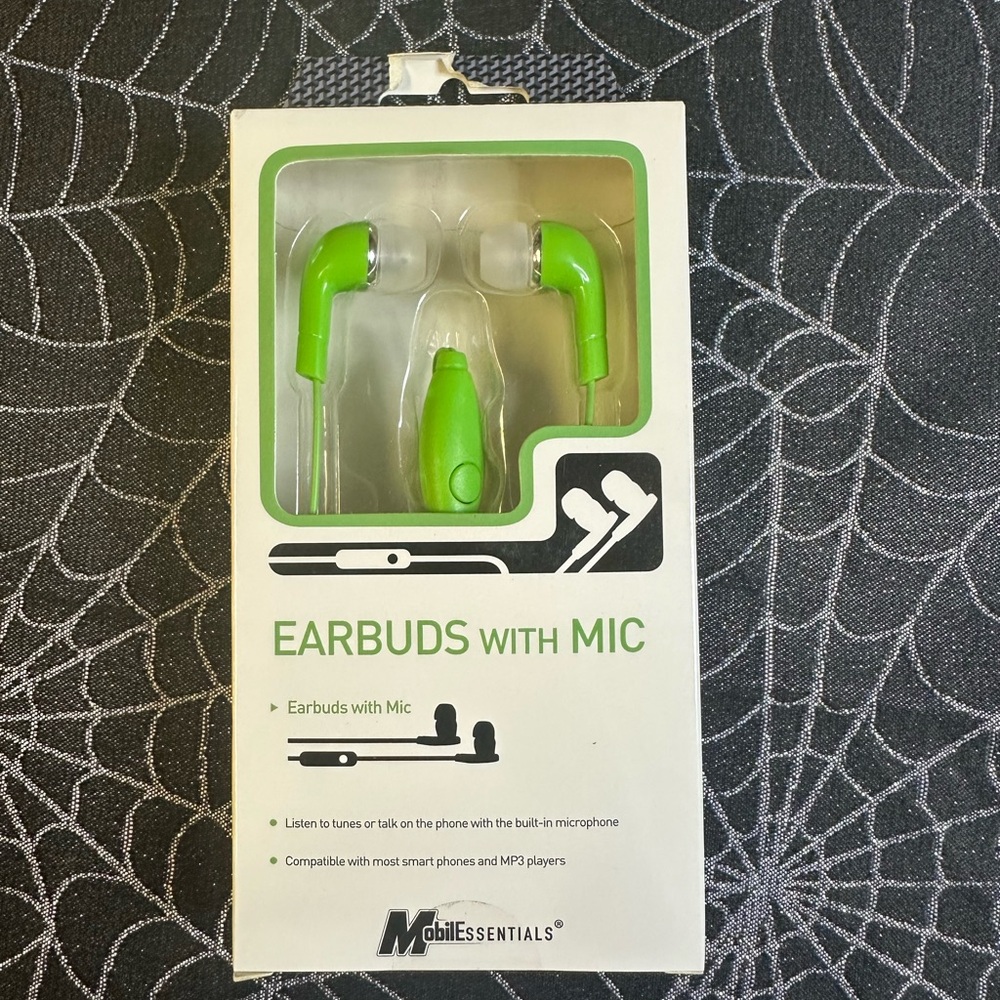 Essentials Green Earbud Headphones with Mic
